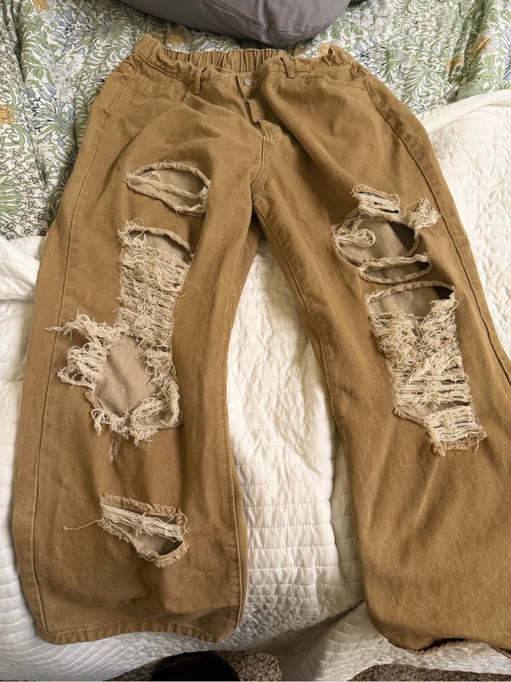 SHEIN Curve 3XL Distressed Tan Jeans